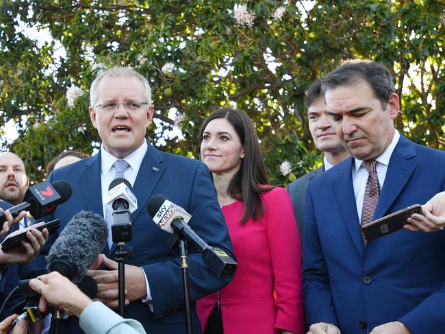 Prime Minister Scott Morrison is seen with Liberal Party Member for Boothby Nicolle Flint and South Australian Premier Steven Marshall at the  Urrbrae Education Centre in Netherby, Adelaide, Tuesday March 19, 2019. The Prime Minister is announcing the Adelaide City Deal and congestion busting funding. (AAP Image/David Mariuz) NO ARCHIVING