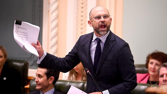 Queensland LNP Treasure David Janetzki speaks in parliament recently. He has launched the crackdown on departmental spending after almost a decade of Labor in power. Picture: NewsWire / John Gass