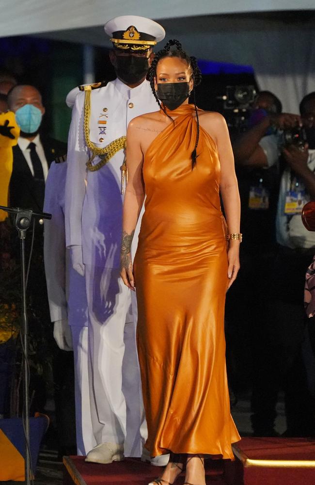 Rihanna attends the Presidential Inauguration Ceremony at Heroes Square on November 30, 2021 in Bridgetown, Barbado. Picture: Jonathan Brady – Pool/Getty Images