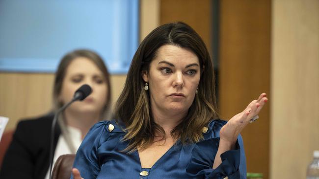 Senator Sarah Hanson-Young questions Phil Gaetjens during the Senate Committee hearing today. Picture: NCA NewsWire / Gary Ramage