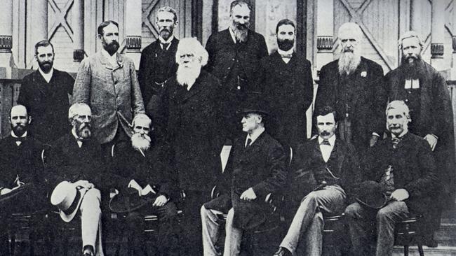 Andrew Inglis Clark (standing far left) with other delegates to the Federal Conference in Melbourne in 1890.