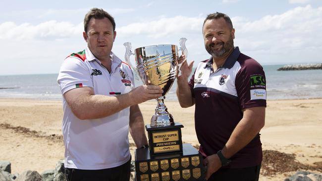 Adam Brideson and Jimmy Lenihan ahead of the 2019 grand final. (AAP Image/Attila Csaszar)