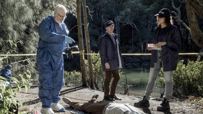 William McInnes as Doc Roy, Todd Lasance as JD and Olivia Swann as Mackey in NCIS: Sydney season 1, episode 2. Picture: Daniel Asher Smith/Paramount+.