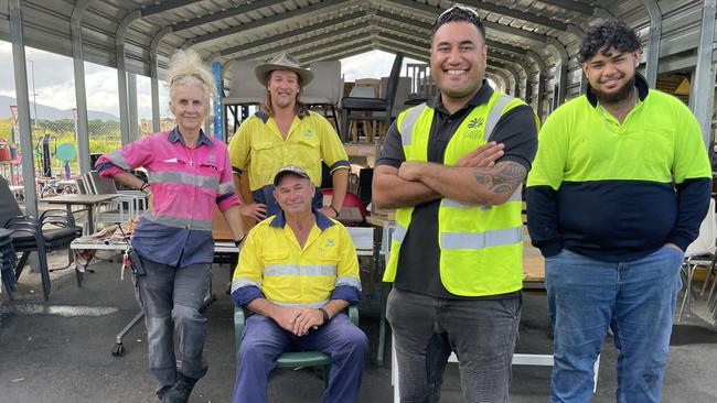 Cairns Regional Council Buy Back Shop staff said there's a bargain for everyone. L-R Linda Harris, Leroy McDonnell, Gary Bojack. Mahana Tai and Tokyo Rongo are part of a team which kept 1250 tonnes out of landfill in 2021-22. Picture: Alison Paterson