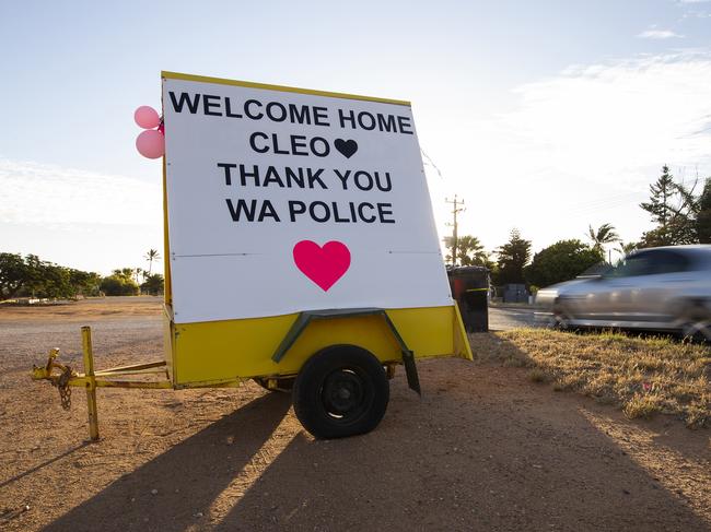 Thank you signs in the town of Carnarvon after Cleo Smith was found by police. Picture Andrew Ritchie/The West Australian