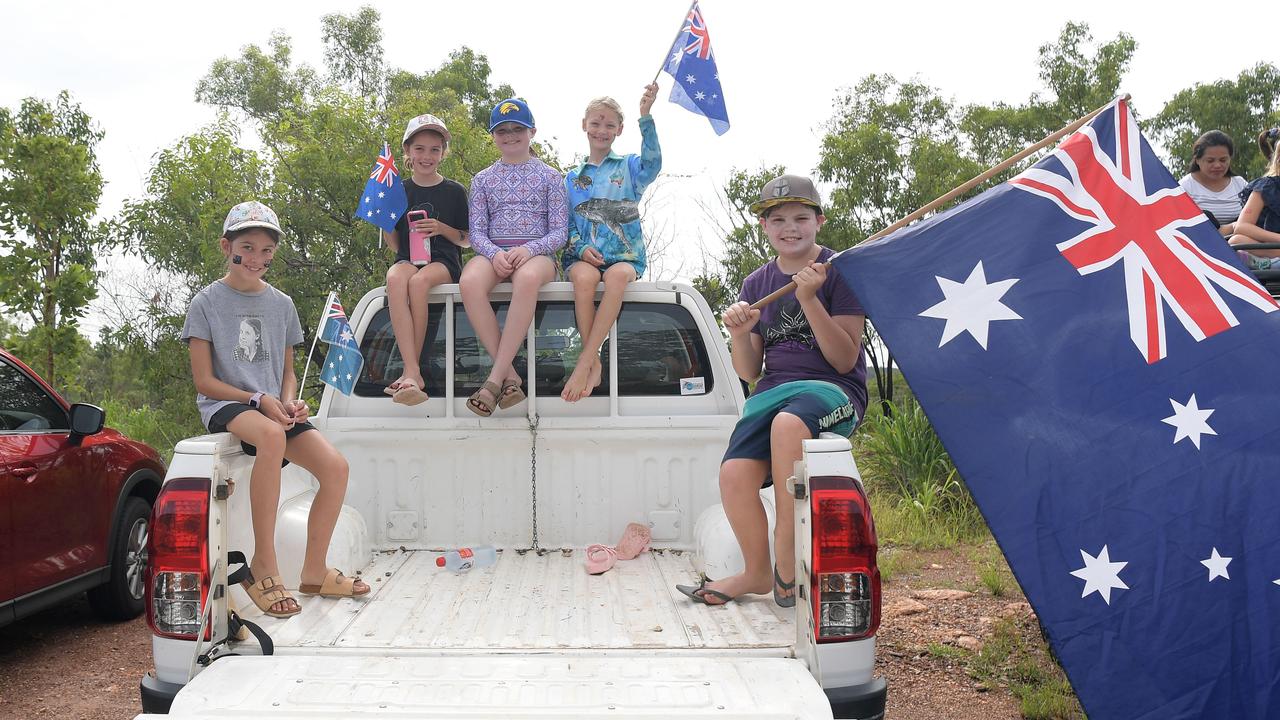 Coco Chadbourne, Daisy Chadbourne, Eva Howieson, Willa Chadbourne and Jack Howieson at the Variety NT Ute Run in Hidden Valley. Picture: (A)manda Parkinson