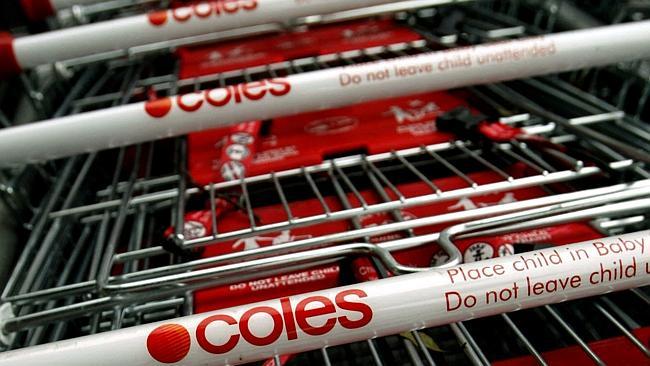 11 Mar 2004 Generic - stack of empty Coles supermarket shopping trolleys, in Sydney. shop shops logo logos