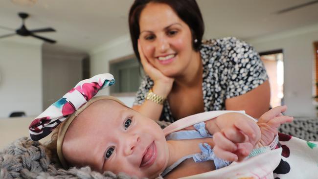 Rachael Fairhurst with her two month old Aurelia Rose Fairhurst at her Burleigh Waters home. Picture Glenn Hampson