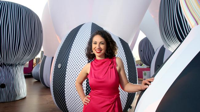 Brisbane Festival artistic director Louise Bezzina on board Art Boat, a barge with art installations that will cruise the Brisbane River during the festival. Picture: Steve Pohlner