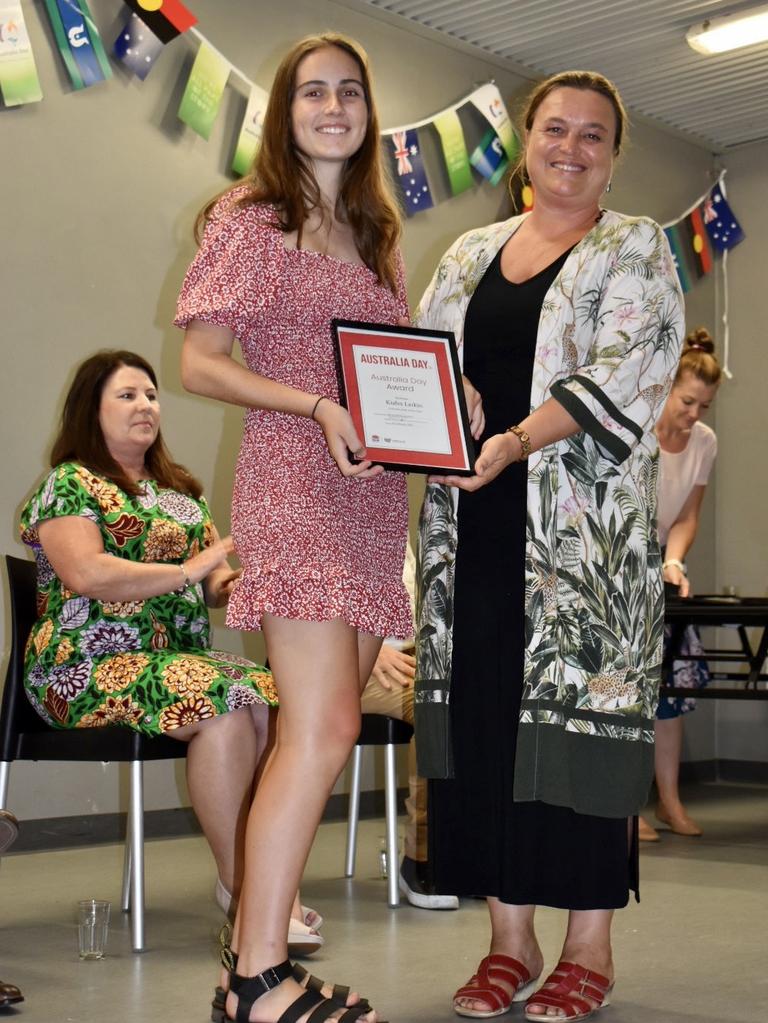 Kiahn Larkin was nominated to the Young Person of the Year award, gere with Sarah Ndiaye at the Byron Shire Australia Day ceremony 2021.