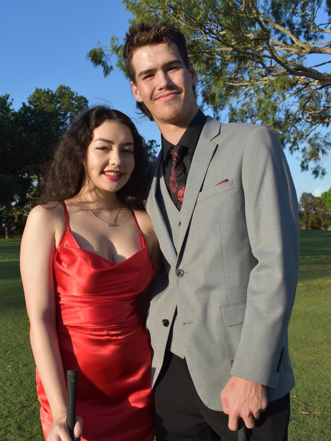 Shaylee Macrae and Kyrin Allinson at the Pioneer State High School formal at the Mackay Golf Course on Friday November 20. Picture: Zizi Averill