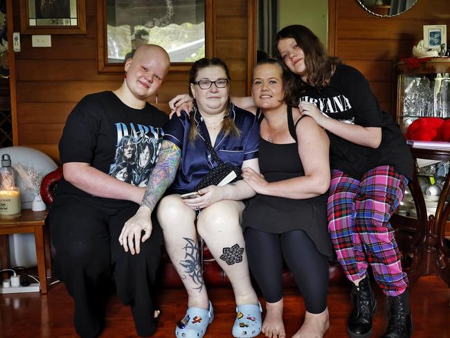 DAILY TELEGRAPH - 21.2.25Kay Henderson pictured with her niece (Necole) and great nieces Hanne (left) and Kendra (right) 15 mins before she passes away using the Voluntary Assisted Dying (VAD ) program. This is the last photo of Kay, her last cuddle on the couch before moving to her bedroom surrounded by family and friends to pass away. L to R, Hanne Macey, Kay Henderson, Necole Macey and Kendra Macey (CORRECT SPELLING).  Picture: Sam Ruttyn