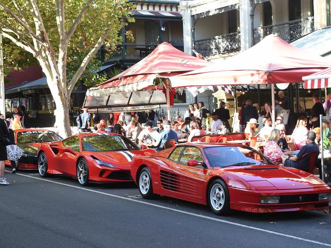 Ferrari fans in Lygon Street, Carlton. Picture: Josie Hayden