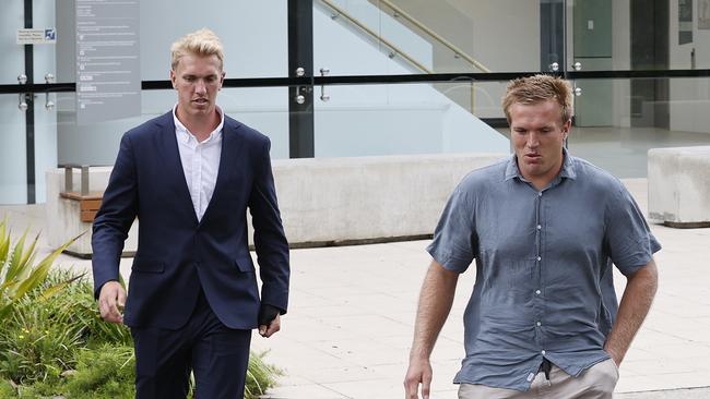 Ben and Jake Trbojevic leave the Keith Titmuss inquest. Picture: NCA NewsWire / Dylan Coker