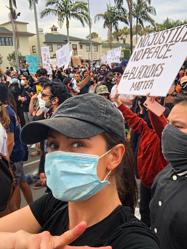 Kate Neilson at LA protests. Pictures: Supplied