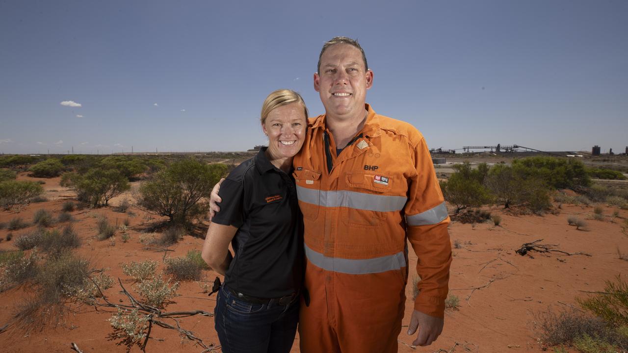 Amanda and Mick Nelson love the lifestyle and red dirt of Roxby Downs and Olympic Dam. Picture: Brett Hartwig