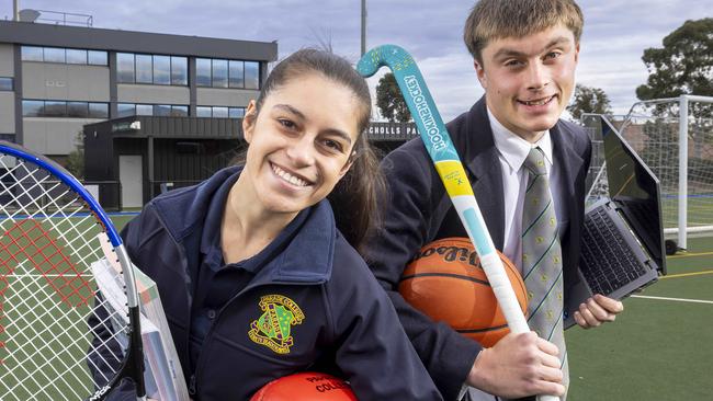 Principal Mark Aiello and Deputy Principal Mary Douris with students at Parade College, Preston Campus.Picture by Wayne Taylor 20th June 2024