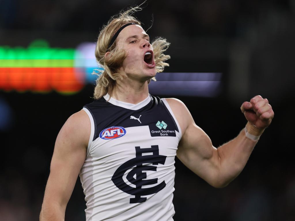 St Kilda great Nick Riewoldt has backed the Saints’ lucrative pursuit of Carlton big man Tom De Koning. Picture: James Elsby/AFL Photos via Getty Images