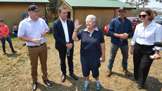 Prime Minister Scott Morrison with South Australian Premier Steven Marshall and Senator Anne Ruston during a visit to a fire damaged property on Stokes Bay on Kangaroo Island.