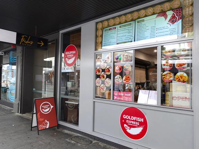 The sandwich board sign belonging to Goldfish Express Chinese Restaurant on St John Street, Launceston. Picture: Supplied