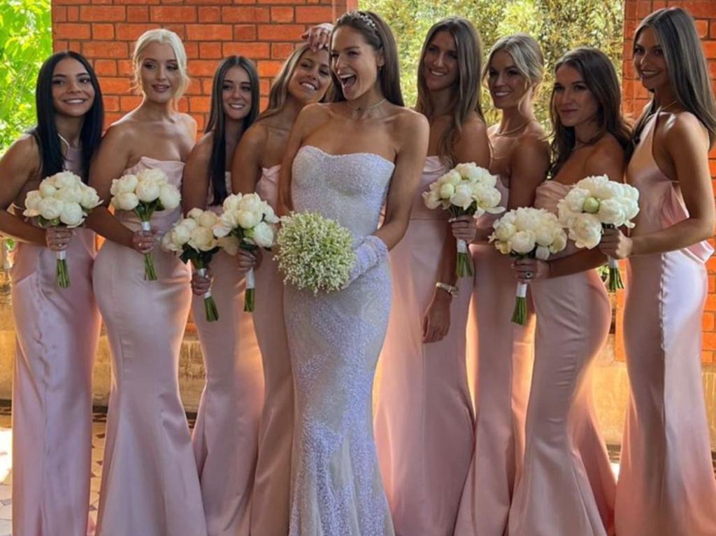 Her bridesmaids wore pink silk. Picture: Georgia Geminder/Instagram