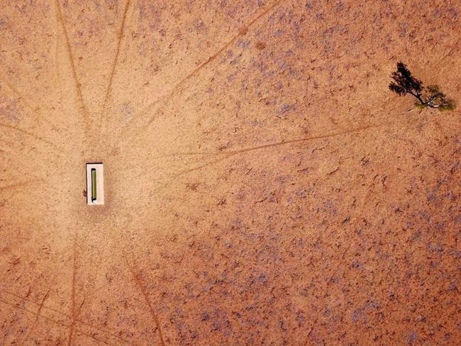 A lone tree stands near a water trough in a drought-effected paddock on Jimmie and May McKeown's property on the outskirts of Walgett, NSW. Picture: David Gray/Reuters