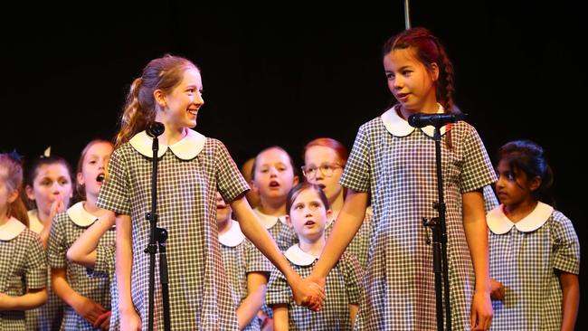 St Thomas Primary School students performing at the Geelong Schools Music and Movement Festival. Picture: Alison Wynd