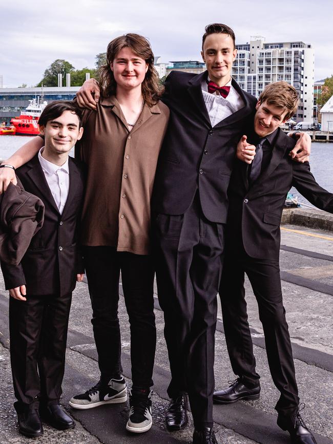 Hobart College leavers dinner 2022 Brendon Cook,Tallis Flowers, Hudson Navarro, and Daniel Martin. Picture: Linda Higginson