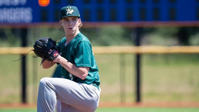 Tommy Bird pitches for Australia. Picture: Baseball SA