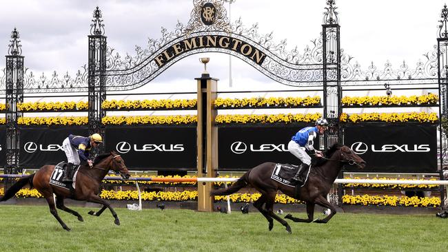 Gold Trip wins last year’s Melbourne Cup. Tabcorp has engaged with the VRC about buying all of its Melbourne Cup broadcasting rights. Picture: Getty Images