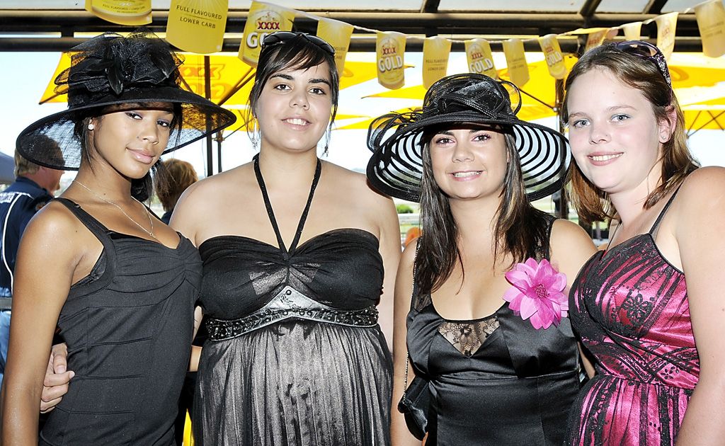 Sky Melody, Natasha Weribone, Lauren Weribone and Stacey Polzin at the Melbourne Cup Race Day, Clifford Park. Picture: Dave Noonan