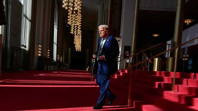 US President Donald Trump walks though the Hall of Nation as he visits the John F. Kennedy Center. Picture: AFP