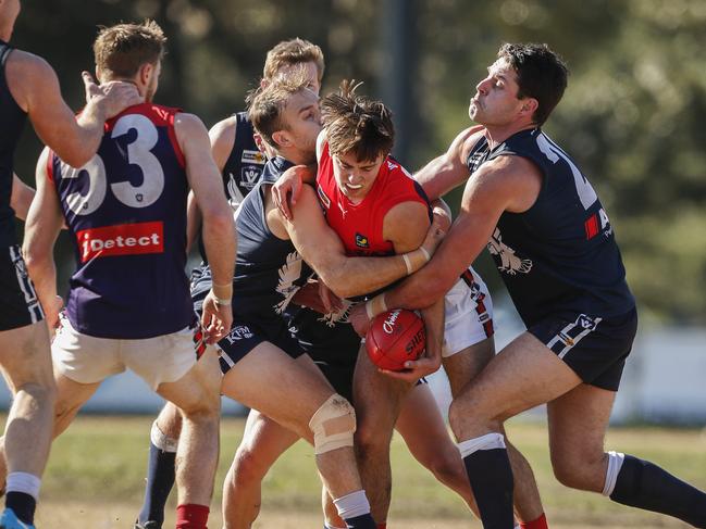 Action from the Edi-Asp versus Mt Eliza game on Saturday. Picture: Valeriu Campan