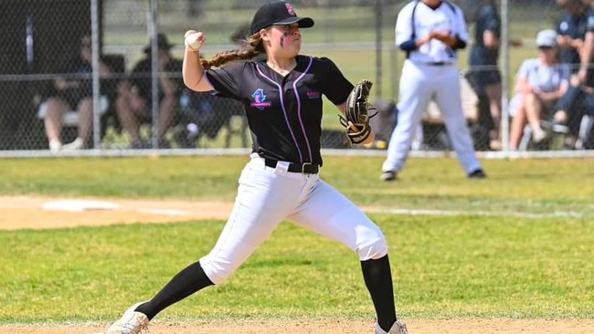 Lillian Sterry on the mound. Picture: Baseball SA