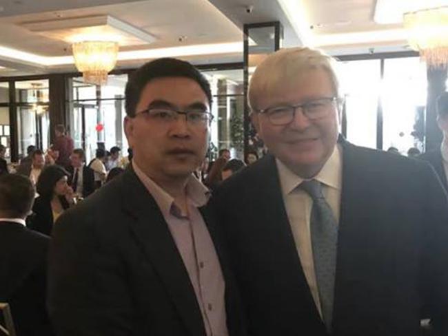 Former Labor PM Kevin Rudd with developer Jiang “James” Xiao who posted the image to his wechat social media platform. Picture: Supplied