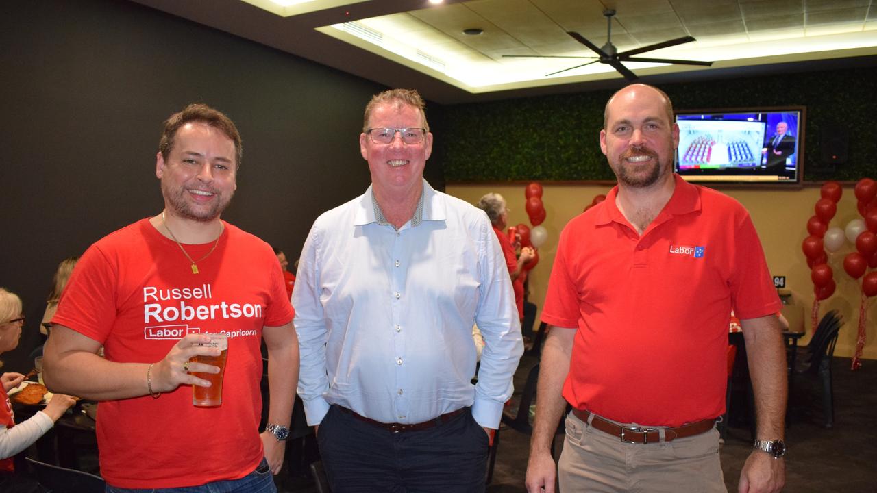 Benjamin Jones, Member for Rockhampton Barry O'Rourke and Craig Marshall at the Red Lion Hotel on May 21, 2022. Picture: Aden Stokes