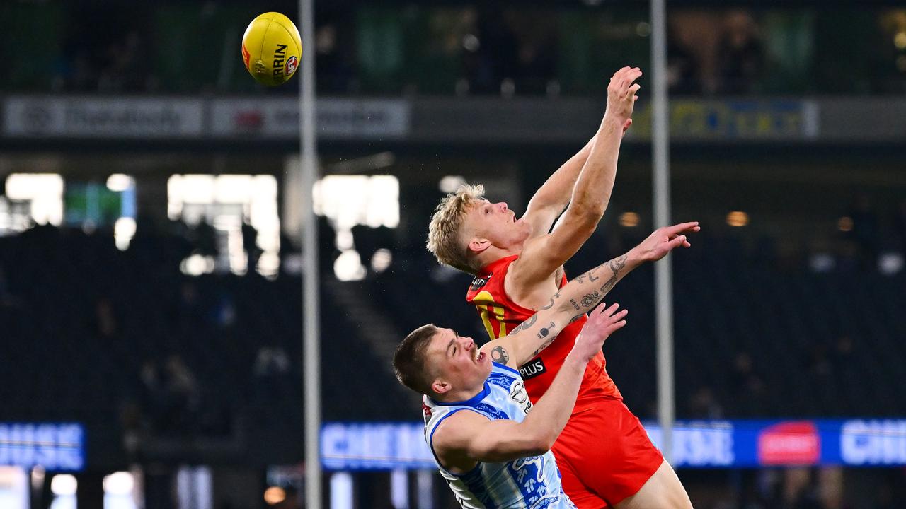 Bodhi Uwland has been one of the Suns’ most consistent players this season. (Photo by Morgan Hancock/AFL Photos/via Getty Images)