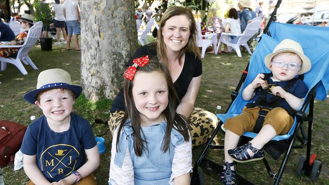 From left, Thomas, 6, Olivia, 7, Alison and Harrison Bentley, 1, all of Sorell, enjoy the fine food and weather at the Taste. Picture: MATT THOMPSON