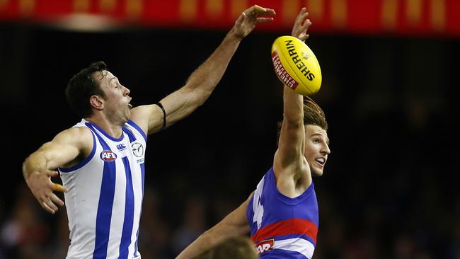 Western Bulldogs’ Marcus Bontempelli was a frequent third-man up at ruck contests. Picture: Michael Klein