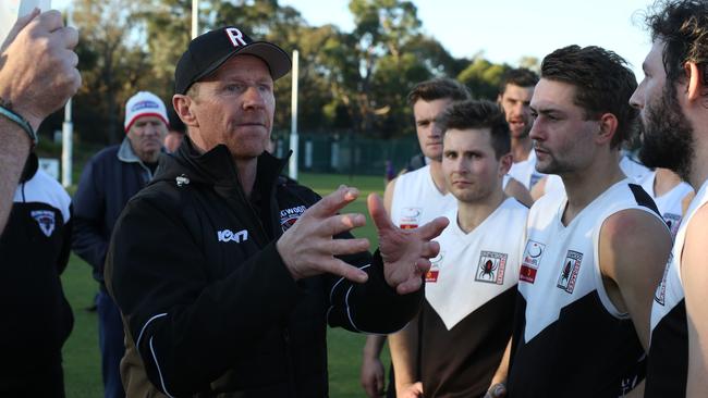 EFL Division 2 2022: Ringwood ( in black )v South Belgrave at Jubilee Park.South Belgrave  coach.                     Picture: Stuart Milligan