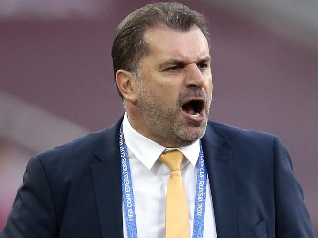 Australia coach Ange Postecoglou shouts during the Confederations Cup, Group B soccer match between Chile and Australia, at the Spartak Stadium in Moscow, Sunday, June 25, 2017. (AP Photo/Ivan Sekretarev)