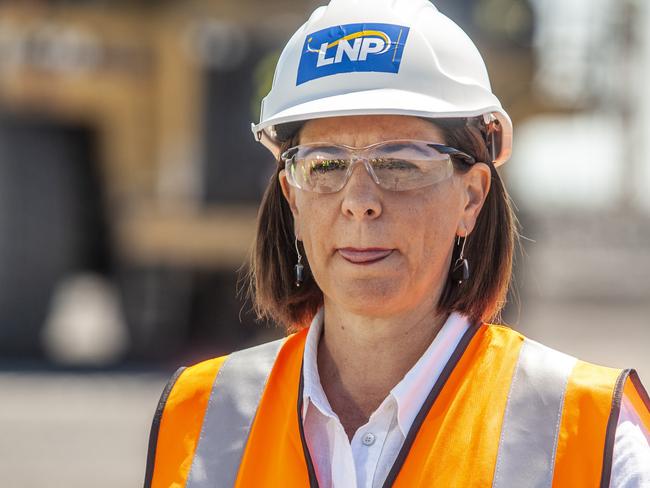 LNP leader Deb Frecklington visiting New Hope Group Acland Coal Mine north of Oakey with LNP Deputy Tim Mander. 5th Oct 2020. pic David Martinelli