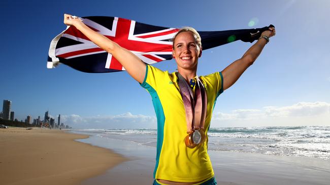 Swimmer Bronte Campbell shows off her medals after the Gold Coast hosted a successful Commonwealth Games in 2018 Picture: Adam Head