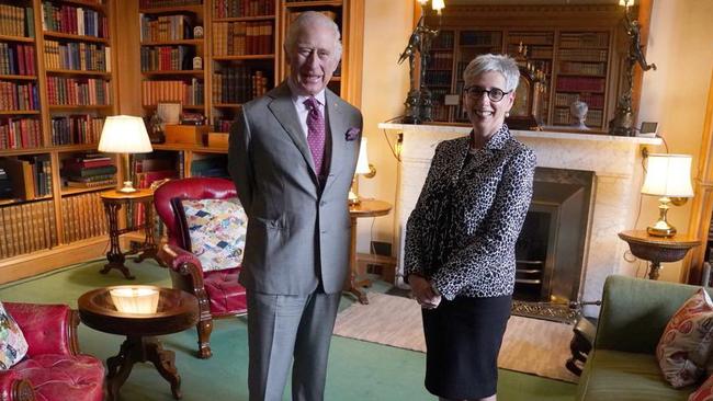 Governor of Victoria Linda Dessau with His Majesty King Charles at Balmoral Castle, Scotland. Picture: Victorian Governor Office