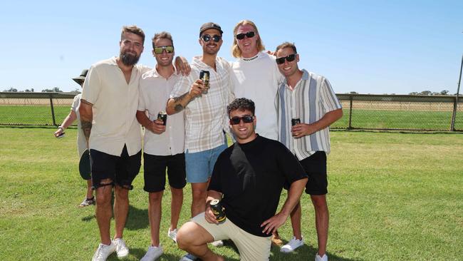 Ben, Trent, Jack, Adam, Tyler and Anthony attend the 2024 Echuca Cup races Picture: Brendan Beckett