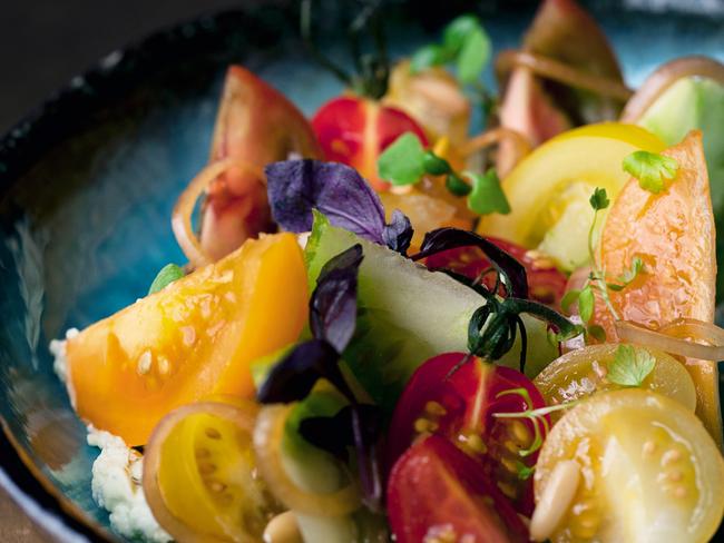 Tomatoes with wasabi mascarpone and pine nuts.