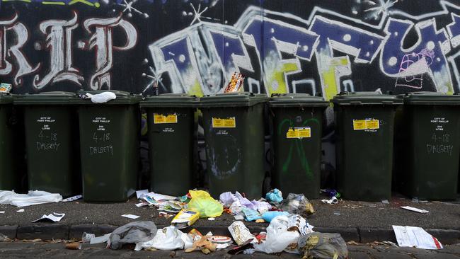 Garbage men have refused to enter a St Kilda laneway as violence and drug use spirals out of control. Picture: Penny Stephens