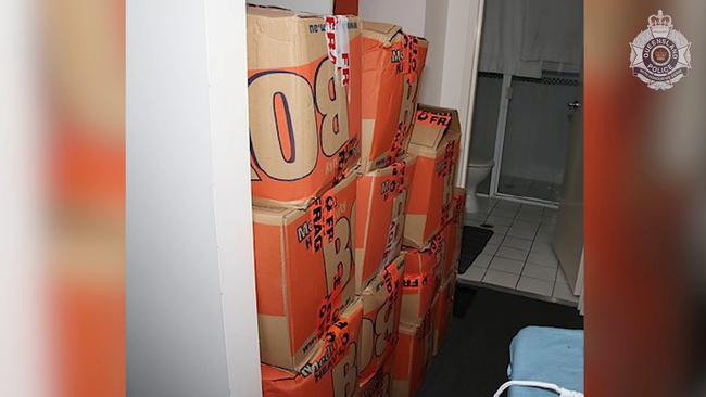 Boxes of drugs inside the CBD apartment which police swapped out from brown sugar in just 36 hours. Source: Queensland Police Service.