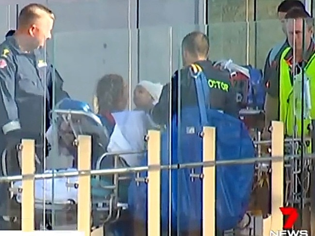 The toddler being transported from Hervey Bay Hospital to Brisbane. Picture: 7News Qld