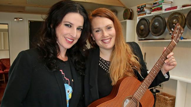 Rehearsing ... Clare Bowditch and Adalita together in the studio. Picture: Hamish Blair